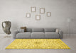 Machine Washable Medallion Yellow Traditional Rug in a Living Room, wshtr724yw