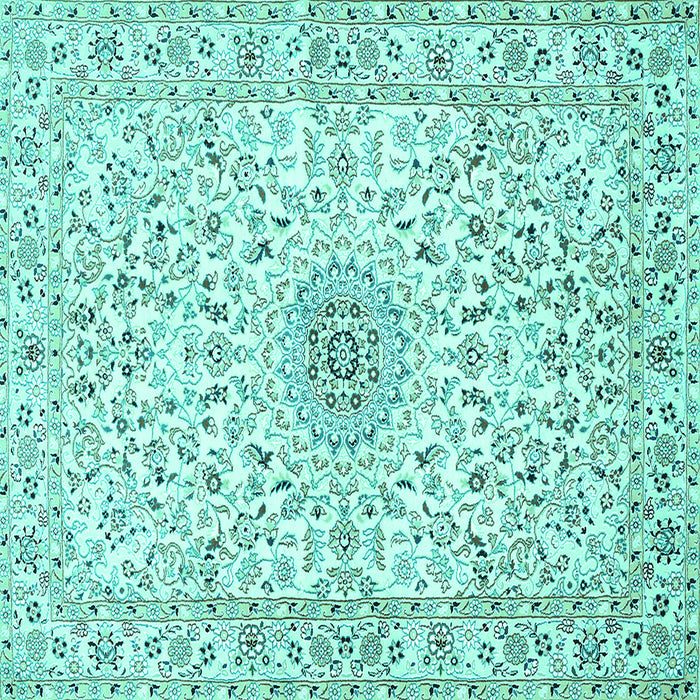 Square Medallion Turquoise Traditional Rug, tr724turq