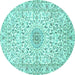 Round Machine Washable Medallion Turquoise Traditional Area Rugs, wshtr724turq