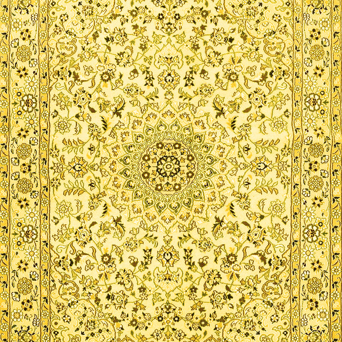 Machine Washable Medallion Yellow Traditional Rug, wshtr724yw