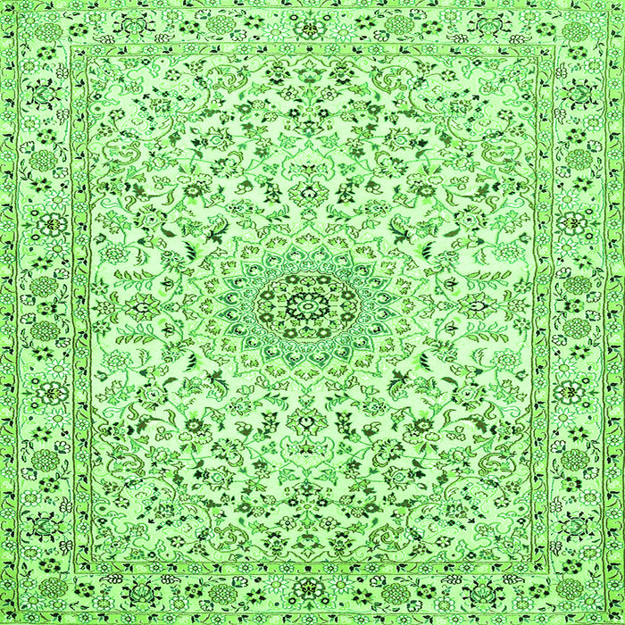 Round Machine Washable Medallion Green Traditional Area Rugs, wshtr724grn