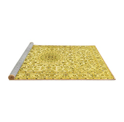 Sideview of Machine Washable Medallion Yellow Traditional Rug, wshtr724yw