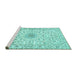 Sideview of Machine Washable Medallion Turquoise Traditional Area Rugs, wshtr724turq