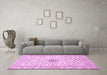 Machine Washable Medallion Pink Traditional Rug in a Living Room, wshtr724pnk