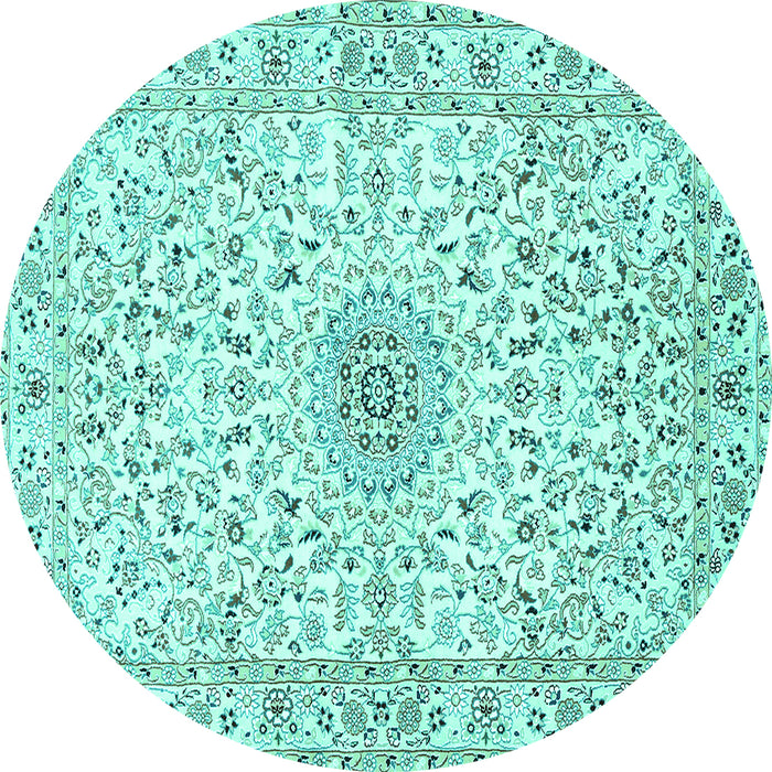 Round Medallion Turquoise Traditional Rug, tr724turq