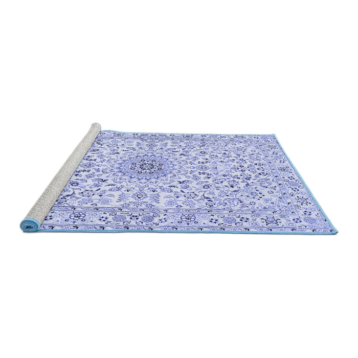 Sideview of Machine Washable Medallion Blue Traditional Rug, wshtr724blu