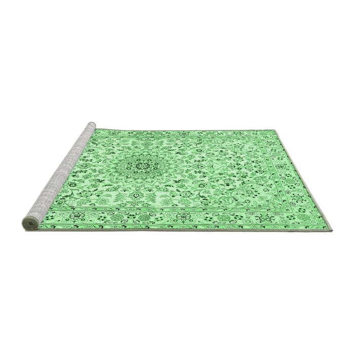 Sideview of Machine Washable Medallion Emerald Green Traditional Area Rugs, wshtr724emgrn