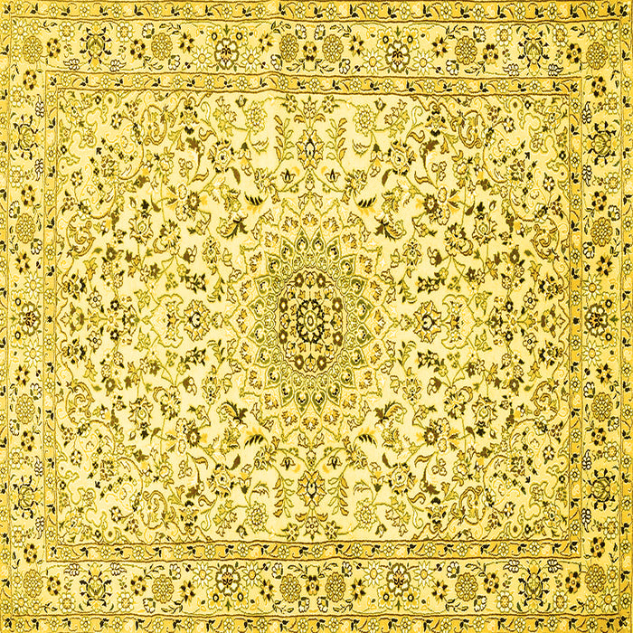 Square Machine Washable Medallion Yellow Traditional Rug, wshtr724yw