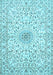 Machine Washable Medallion Light Blue Traditional Rug, wshtr724lblu