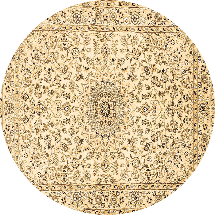Round Machine Washable Medallion Brown Traditional Rug, wshtr724brn
