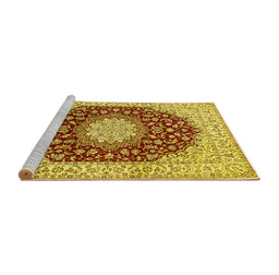 Sideview of Machine Washable Medallion Yellow Traditional Rug, wshtr725yw