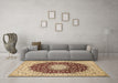 Machine Washable Medallion Brown Traditional Rug in a Living Room,, wshtr725brn