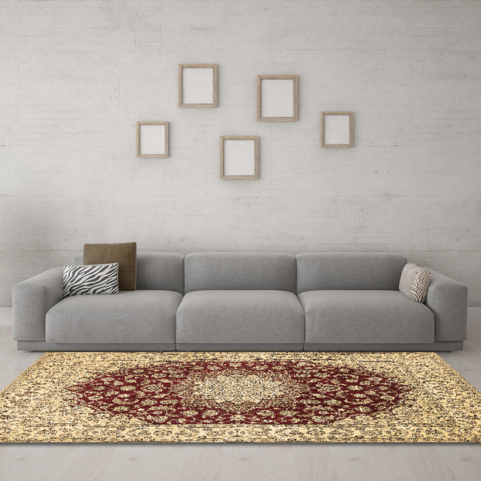 Machine Washable Medallion Brown Traditional Rug in a Living Room,, wshtr725brn