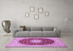 Machine Washable Medallion Pink Traditional Rug in a Living Room, wshtr725pnk