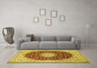 Machine Washable Medallion Yellow Traditional Rug in a Living Room, wshtr725yw