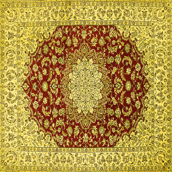 Square Machine Washable Medallion Yellow Traditional Rug, wshtr725yw