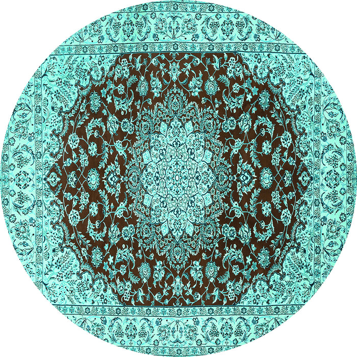 Round Medallion Turquoise Traditional Rug, tr725turq