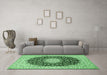 Machine Washable Medallion Emerald Green Traditional Area Rugs in a Living Room,, wshtr725emgrn