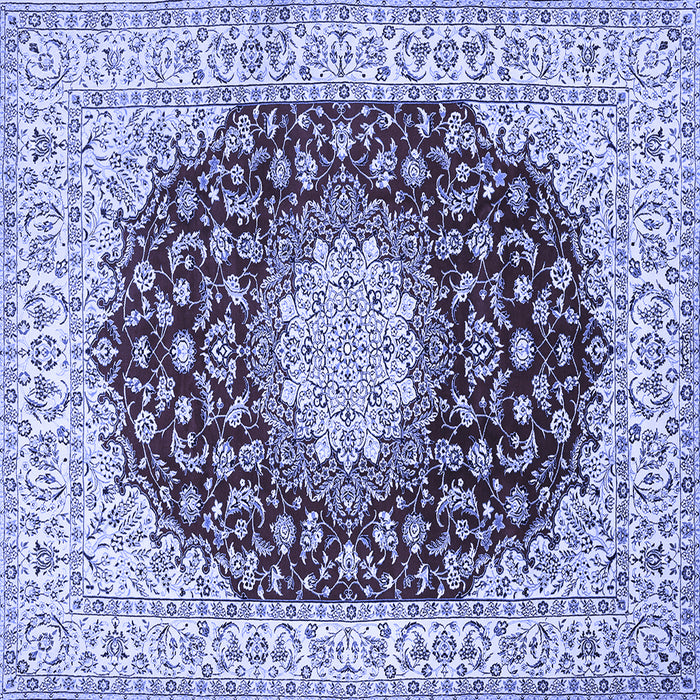 Square Machine Washable Medallion Blue Traditional Rug, wshtr725blu