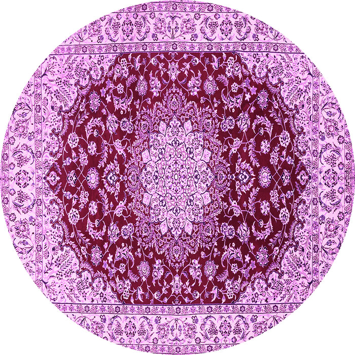 Round Machine Washable Medallion Pink Traditional Rug, wshtr725pnk