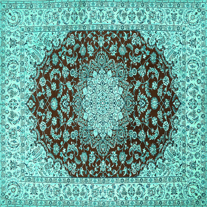 Square Medallion Turquoise Traditional Rug, tr725turq