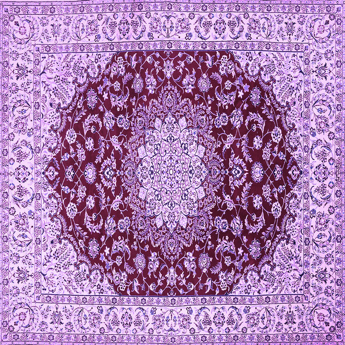 Square Machine Washable Medallion Purple Traditional Area Rugs, wshtr725pur