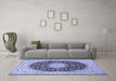 Machine Washable Medallion Blue Traditional Rug in a Living Room, wshtr725blu