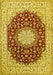 Machine Washable Medallion Yellow Traditional Rug, wshtr725yw