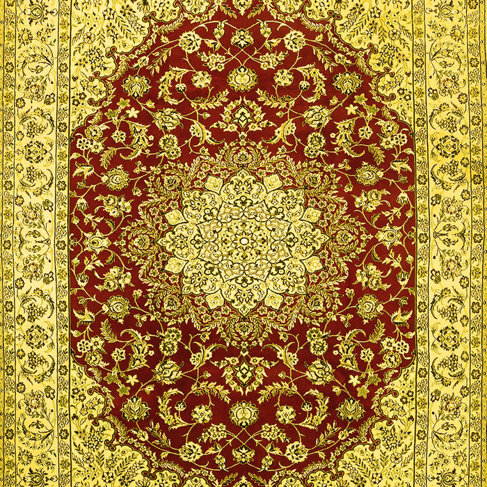 Machine Washable Medallion Yellow Traditional Rug, wshtr725yw
