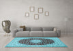 Machine Washable Medallion Light Blue Traditional Rug in a Living Room, wshtr725lblu