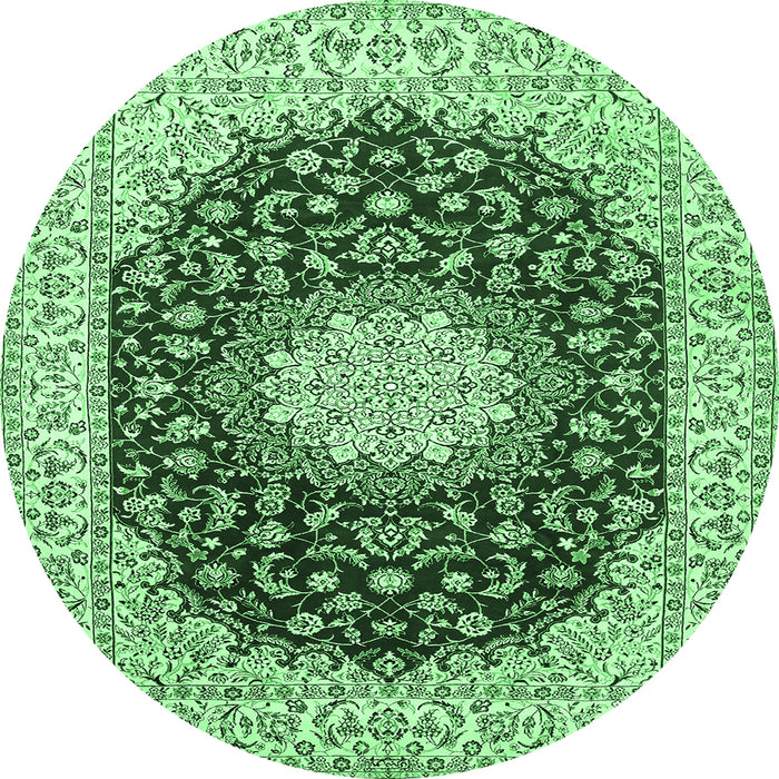 Round Machine Washable Medallion Emerald Green Traditional Area Rugs, wshtr725emgrn