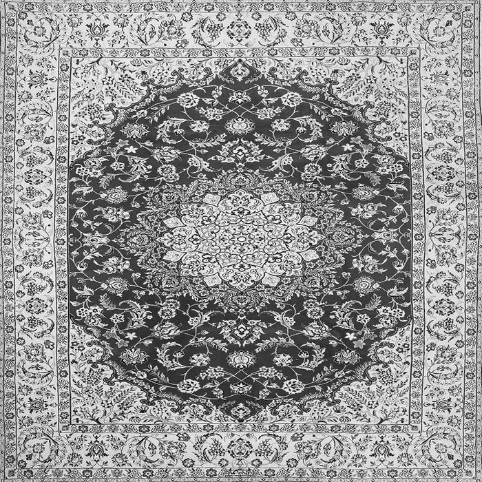 Round Machine Washable Medallion Gray Traditional Rug, wshtr725gry