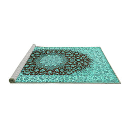 Sideview of Machine Washable Medallion Turquoise Traditional Area Rugs, wshtr725turq