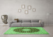 Machine Washable Medallion Green Traditional Area Rugs in a Living Room,, wshtr725grn