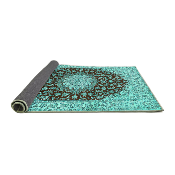 Sideview of Medallion Turquoise Traditional Rug, tr725turq