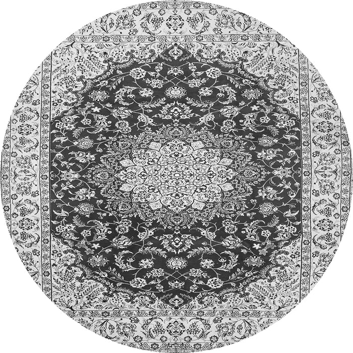 Machine Washable Medallion Gray Traditional Rug, wshtr725gry