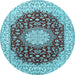 Round Machine Washable Medallion Light Blue Traditional Rug, wshtr725lblu