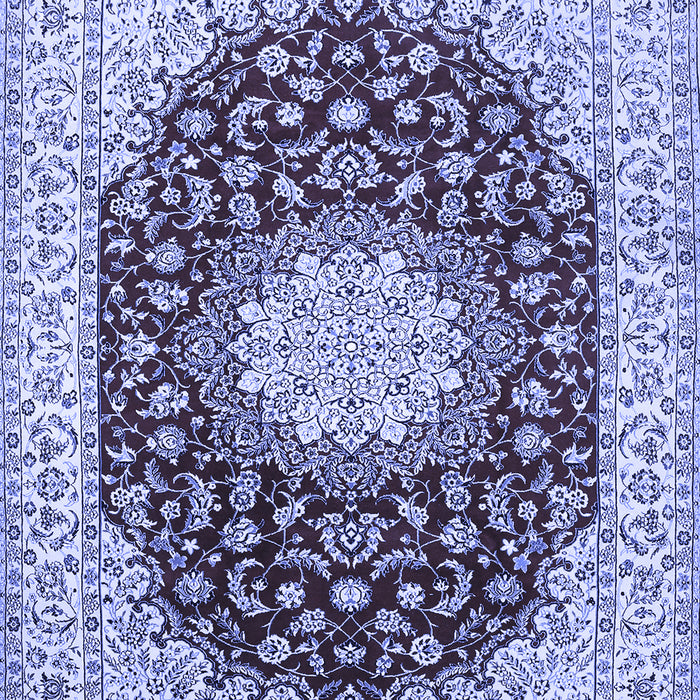 Machine Washable Medallion Blue Traditional Rug, wshtr725blu