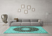 Machine Washable Medallion Turquoise Traditional Area Rugs in a Living Room,, wshtr725turq