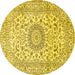 Round Machine Washable Medallion Yellow Traditional Rug, wshtr726yw