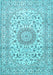 Machine Washable Medallion Light Blue Traditional Rug, wshtr726lblu