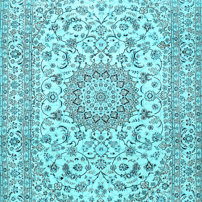 Machine Washable Medallion Light Blue Traditional Rug, wshtr726lblu