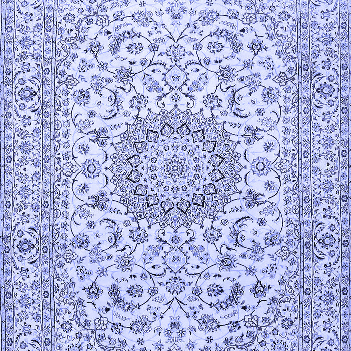 Machine Washable Medallion Blue Traditional Rug, wshtr726blu
