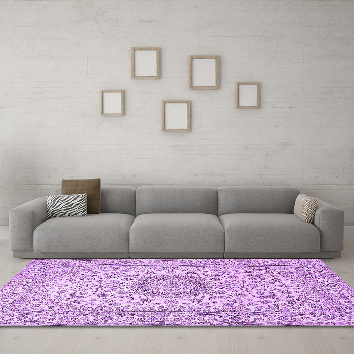 Machine Washable Medallion Purple Traditional Area Rugs in a Living Room, wshtr726pur