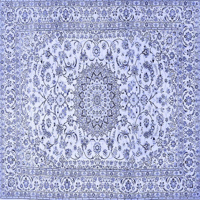 Square Machine Washable Medallion Blue Traditional Rug, wshtr726blu