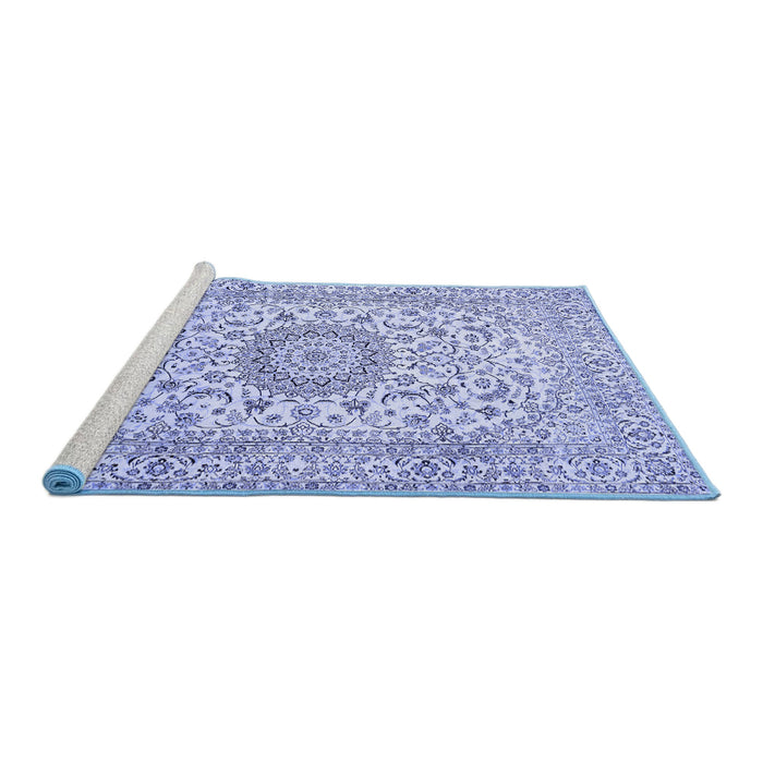 Sideview of Machine Washable Medallion Blue Traditional Rug, wshtr726blu
