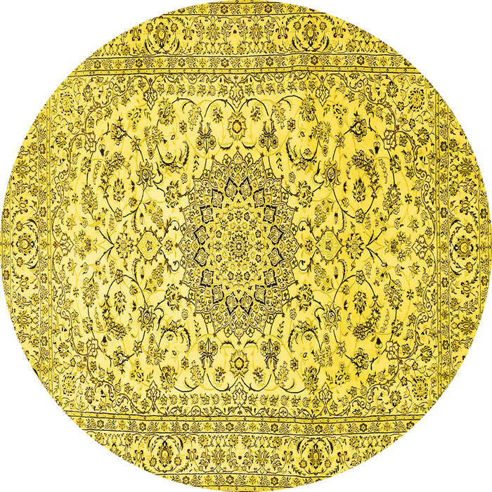 Round Medallion Yellow Traditional Rug, tr726yw
