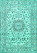 Machine Washable Medallion Turquoise Traditional Area Rugs, wshtr726turq