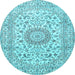 Round Machine Washable Medallion Light Blue Traditional Rug, wshtr726lblu