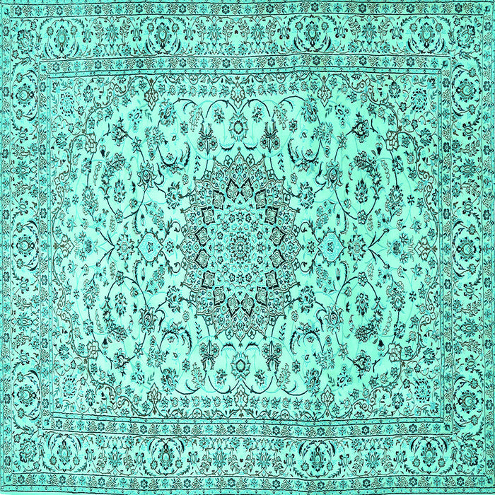 Square Machine Washable Medallion Turquoise Traditional Area Rugs, wshtr726turq